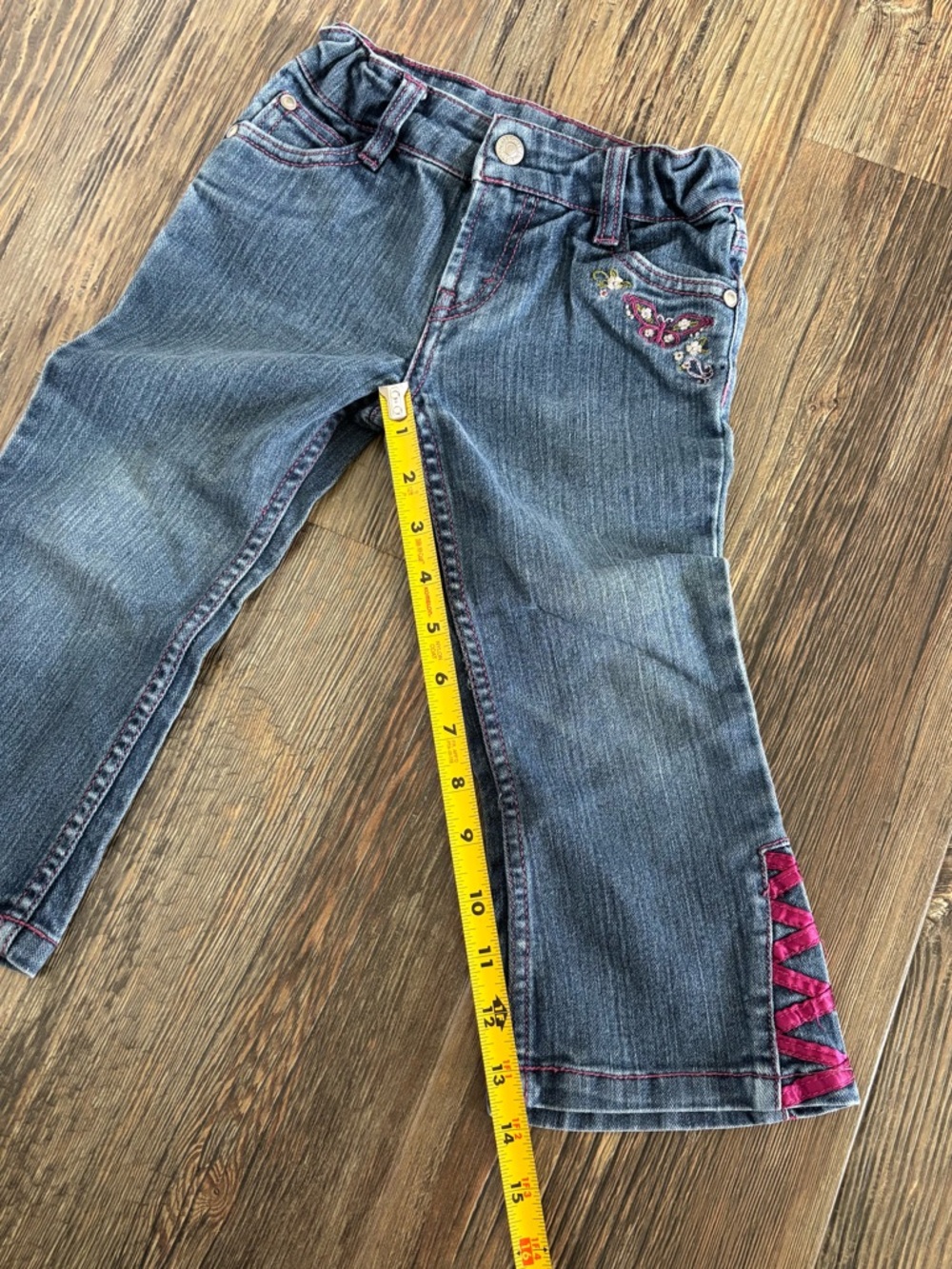 Levis Blue Denim Jeans Girls 3T Pink Stitching Crisscross Butterfly Embroidered - Picture 6 of 11